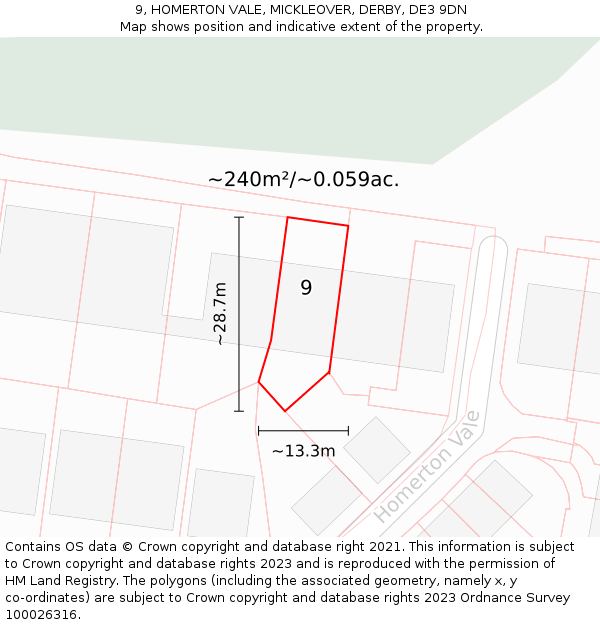 9, HOMERTON VALE, MICKLEOVER, DERBY, DE3 9DN: Plot and title map