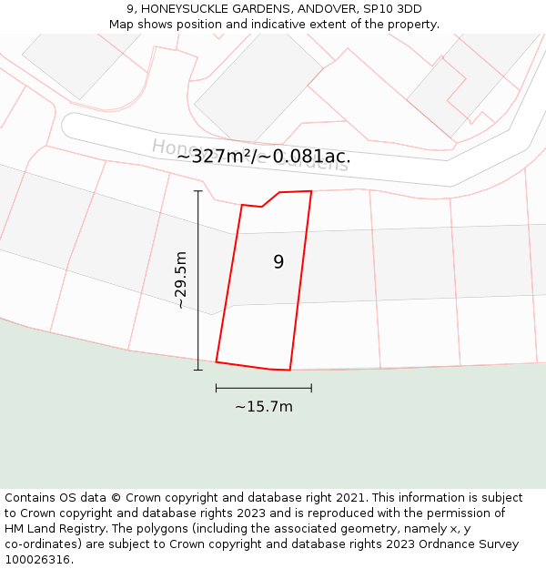 9, HONEYSUCKLE GARDENS, ANDOVER, SP10 3DD: Plot and title map