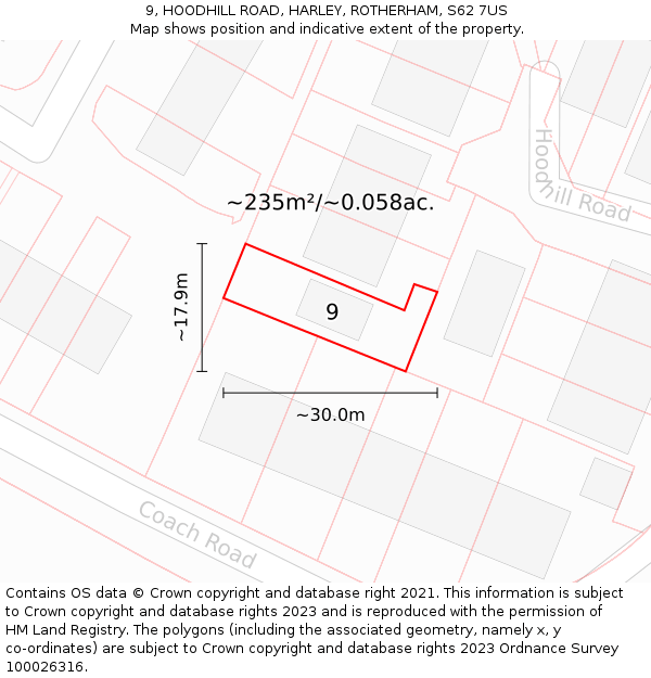 9, HOODHILL ROAD, HARLEY, ROTHERHAM, S62 7US: Plot and title map