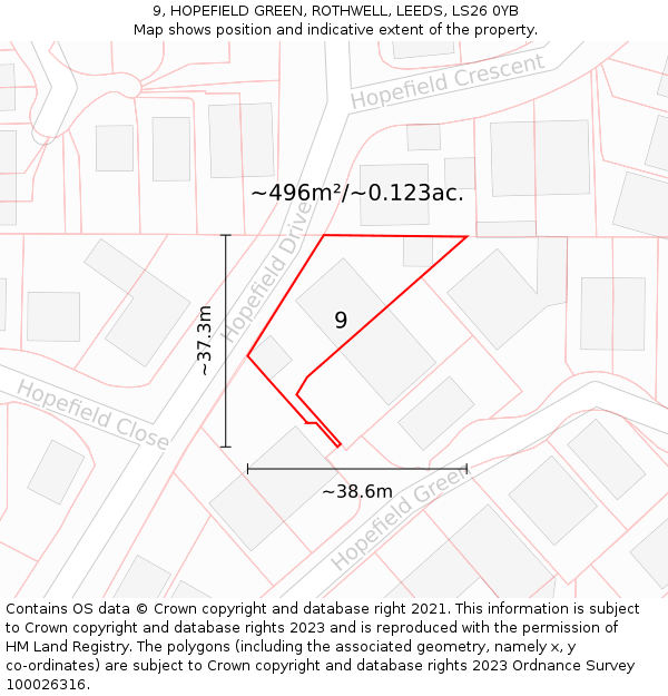 9, HOPEFIELD GREEN, ROTHWELL, LEEDS, LS26 0YB: Plot and title map