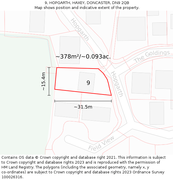 9, HOPGARTH, HAXEY, DONCASTER, DN9 2QB: Plot and title map