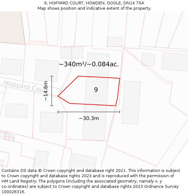 9, HOPYARD COURT, HOWDEN, GOOLE, DN14 7SA: Plot and title map