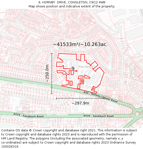 9, HORNBY  DRIVE, CONGLETON, CW12 4WB: Plot and title map