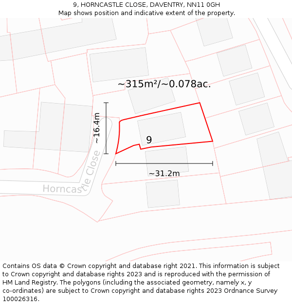 9, HORNCASTLE CLOSE, DAVENTRY, NN11 0GH: Plot and title map