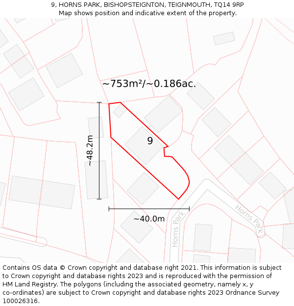 9, HORNS PARK, BISHOPSTEIGNTON, TEIGNMOUTH, TQ14 9RP: Plot and title map
