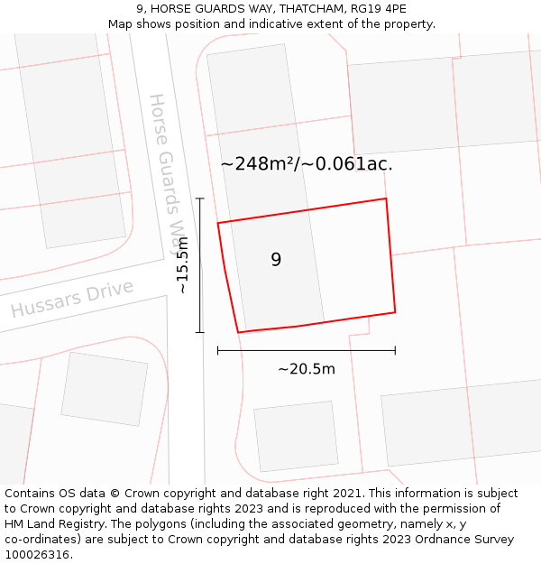 9, HORSE GUARDS WAY, THATCHAM, RG19 4PE: Plot and title map
