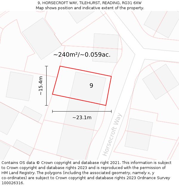 9, HORSECROFT WAY, TILEHURST, READING, RG31 6XW: Plot and title map