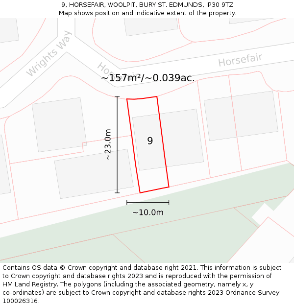 9, HORSEFAIR, WOOLPIT, BURY ST. EDMUNDS, IP30 9TZ: Plot and title map