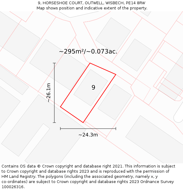 9, HORSESHOE COURT, OUTWELL, WISBECH, PE14 8RW: Plot and title map
