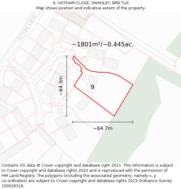 9, HOTHAM CLOSE, SWANLEY, BR8 7UX: Plot and title map