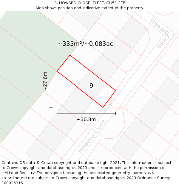 9, HOWARD CLOSE, FLEET, GU51 3ER: Plot and title map