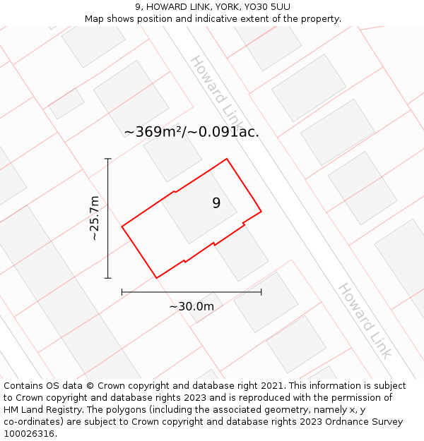 9, HOWARD LINK, YORK, YO30 5UU: Plot and title map