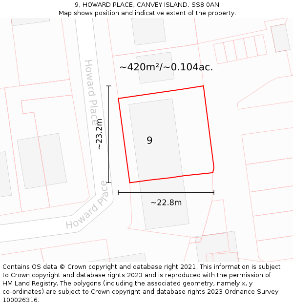 9, HOWARD PLACE, CANVEY ISLAND, SS8 0AN: Plot and title map