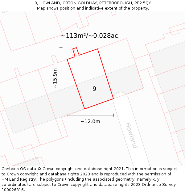 9, HOWLAND, ORTON GOLDHAY, PETERBOROUGH, PE2 5QY: Plot and title map
