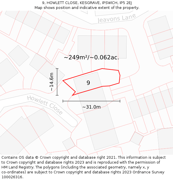 9, HOWLETT CLOSE, KESGRAVE, IPSWICH, IP5 2EJ: Plot and title map