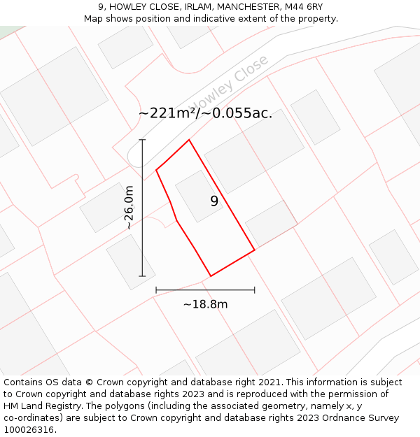 9, HOWLEY CLOSE, IRLAM, MANCHESTER, M44 6RY: Plot and title map
