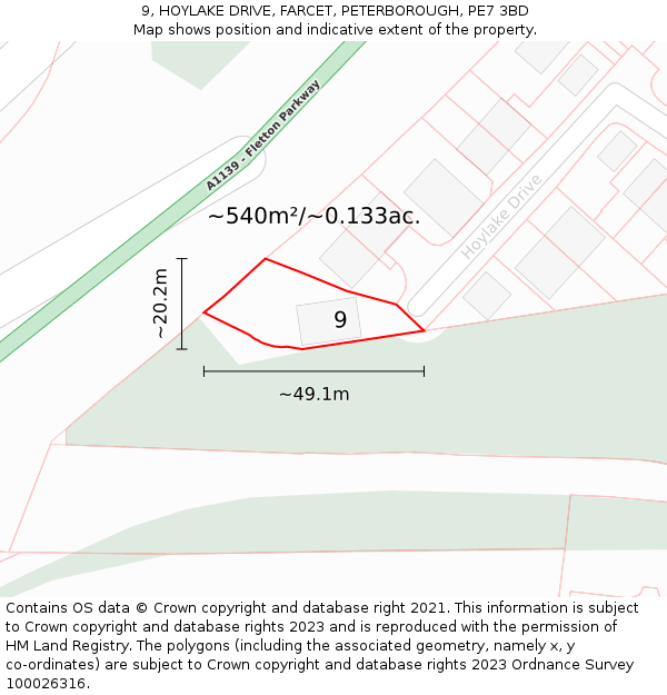 9, HOYLAKE DRIVE, FARCET, PETERBOROUGH, PE7 3BD: Plot and title map