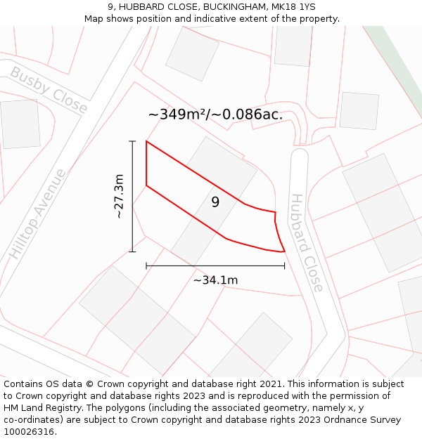 9, HUBBARD CLOSE, BUCKINGHAM, MK18 1YS: Plot and title map