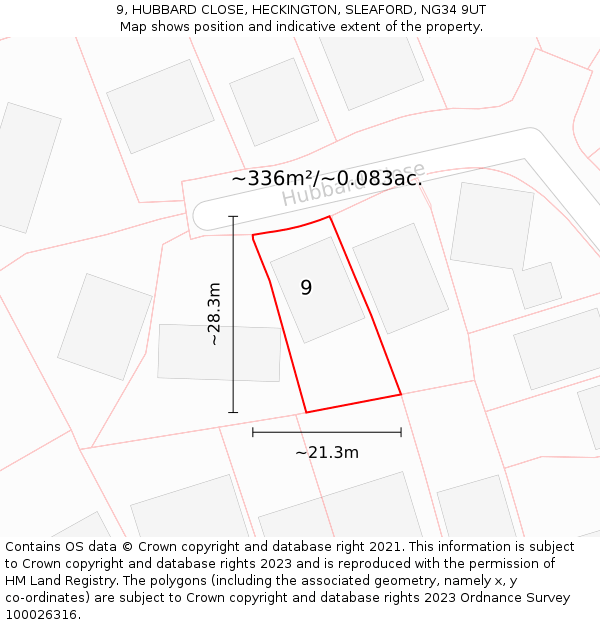 9, HUBBARD CLOSE, HECKINGTON, SLEAFORD, NG34 9UT: Plot and title map