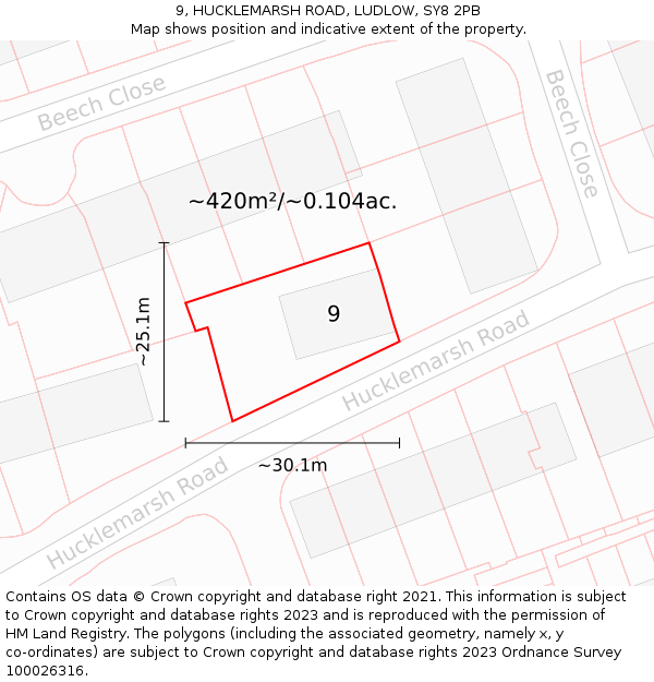 9, HUCKLEMARSH ROAD, LUDLOW, SY8 2PB: Plot and title map