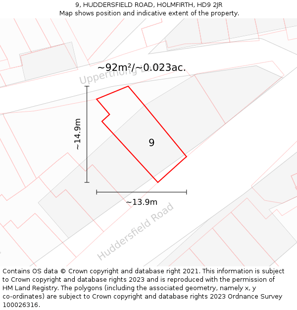 9, HUDDERSFIELD ROAD, HOLMFIRTH, HD9 2JR: Plot and title map