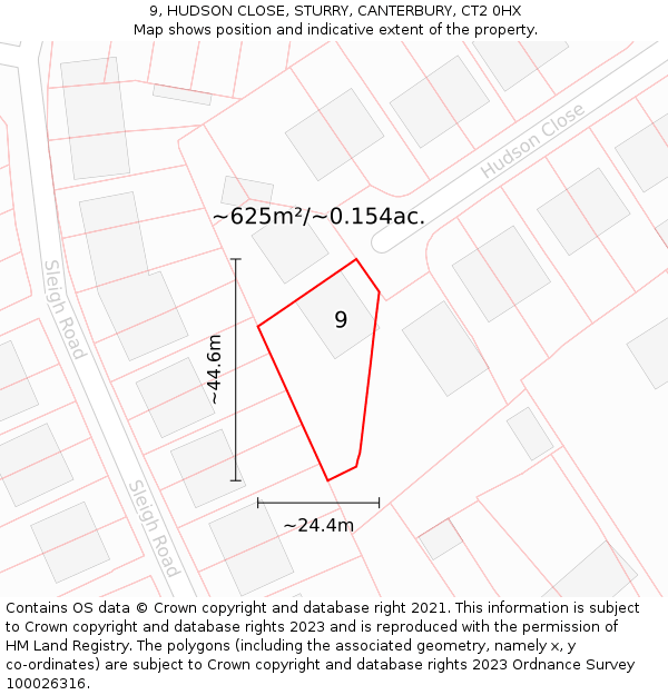 9, HUDSON CLOSE, STURRY, CANTERBURY, CT2 0HX: Plot and title map