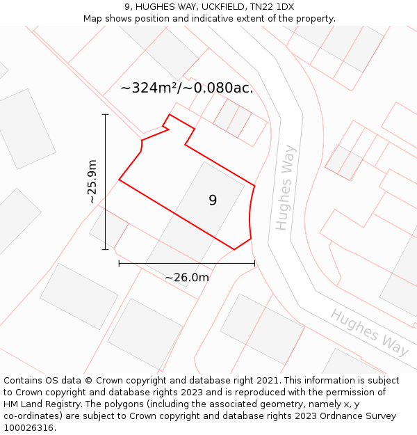 9, HUGHES WAY, UCKFIELD, TN22 1DX: Plot and title map