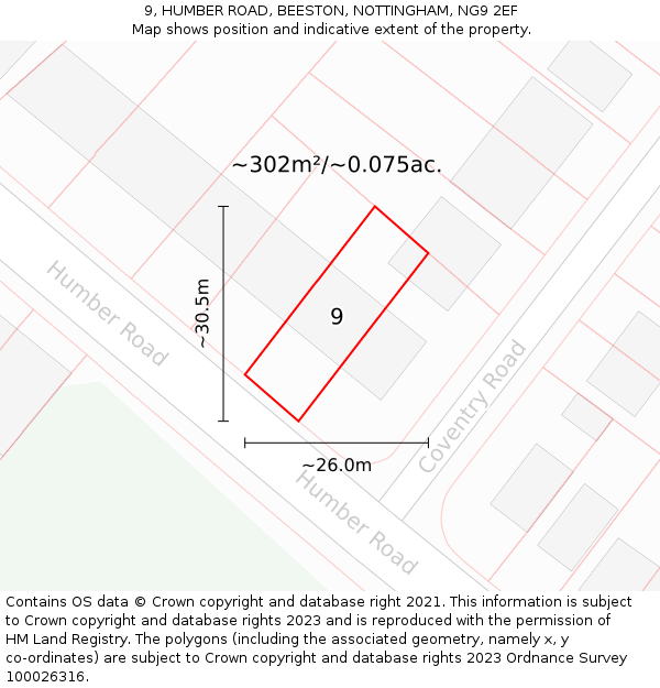 9, HUMBER ROAD, BEESTON, NOTTINGHAM, NG9 2EF: Plot and title map
