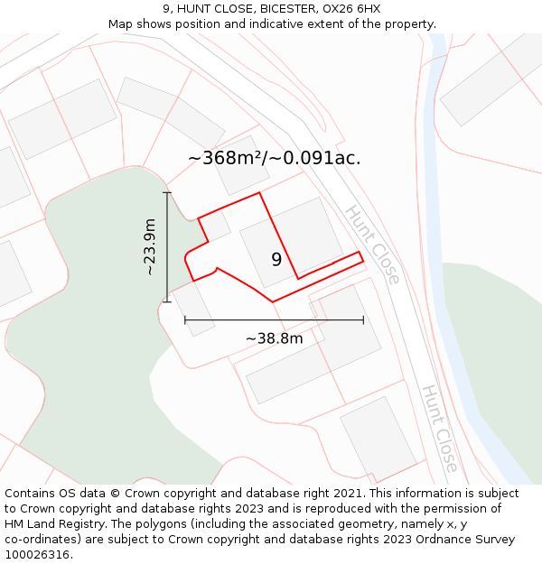 9, HUNT CLOSE, BICESTER, OX26 6HX: Plot and title map