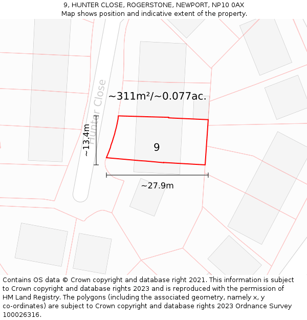 9, HUNTER CLOSE, ROGERSTONE, NEWPORT, NP10 0AX: Plot and title map