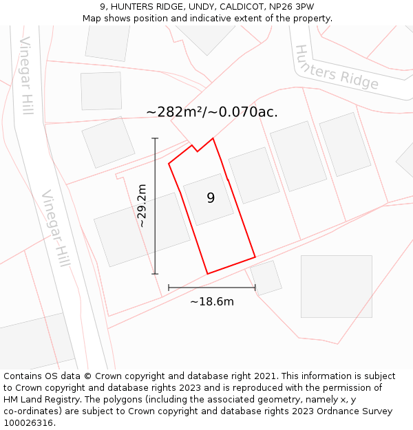 9, HUNTERS RIDGE, UNDY, CALDICOT, NP26 3PW: Plot and title map