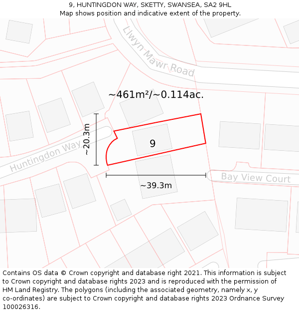 9, HUNTINGDON WAY, SKETTY, SWANSEA, SA2 9HL: Plot and title map