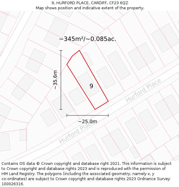 9, HURFORD PLACE, CARDIFF, CF23 6QZ: Plot and title map
