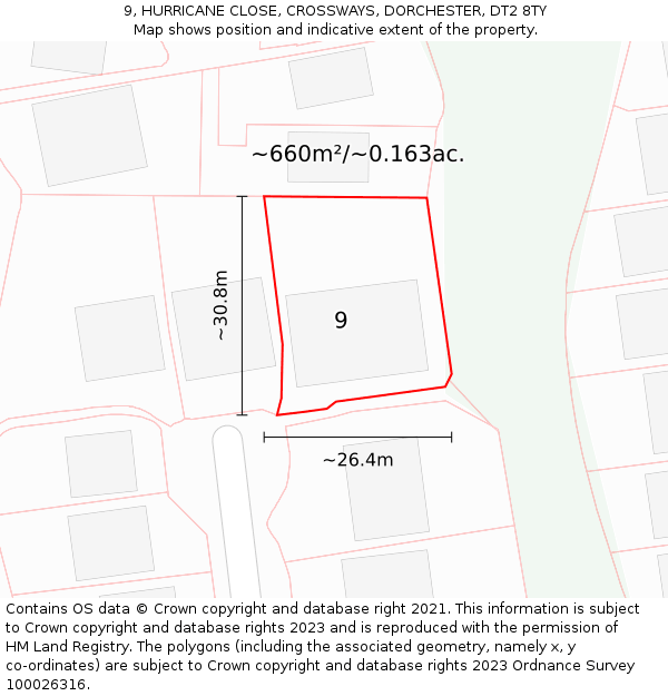 9, HURRICANE CLOSE, CROSSWAYS, DORCHESTER, DT2 8TY: Plot and title map