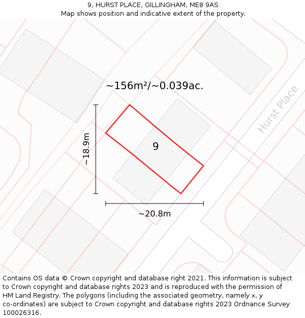 9, HURST PLACE, GILLINGHAM, ME8 9AS: Plot and title map