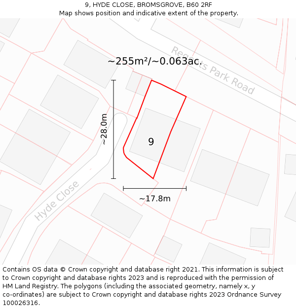 9, HYDE CLOSE, BROMSGROVE, B60 2RF: Plot and title map