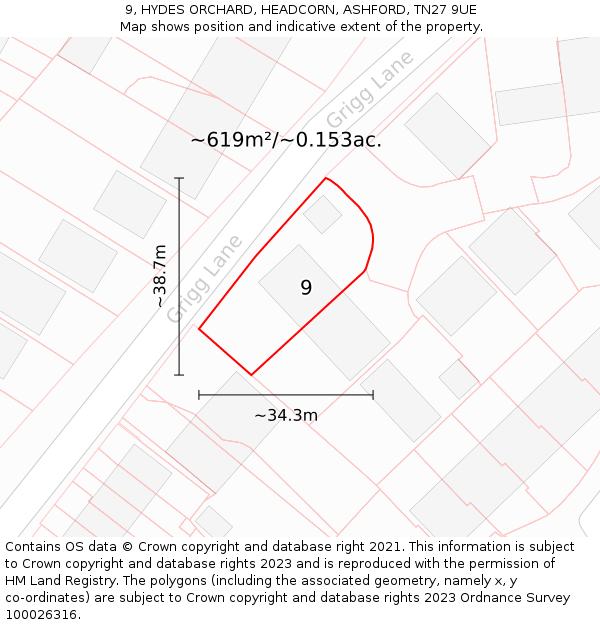 9, HYDES ORCHARD, HEADCORN, ASHFORD, TN27 9UE: Plot and title map