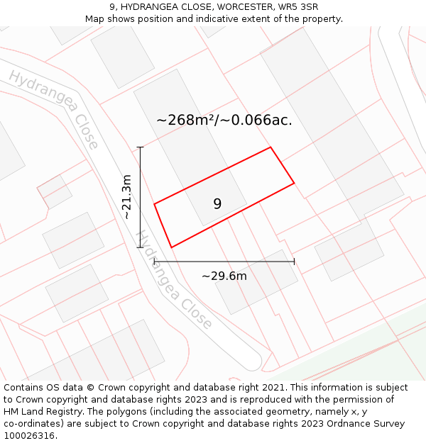 9, HYDRANGEA CLOSE, WORCESTER, WR5 3SR: Plot and title map