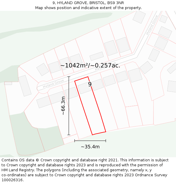 9, HYLAND GROVE, BRISTOL, BS9 3NR: Plot and title map