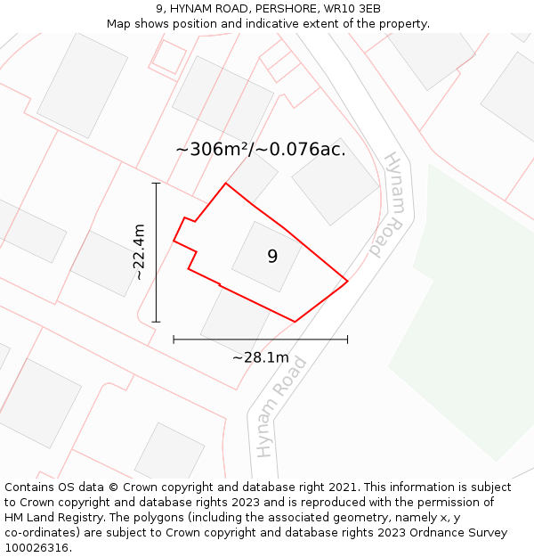 9, HYNAM ROAD, PERSHORE, WR10 3EB: Plot and title map