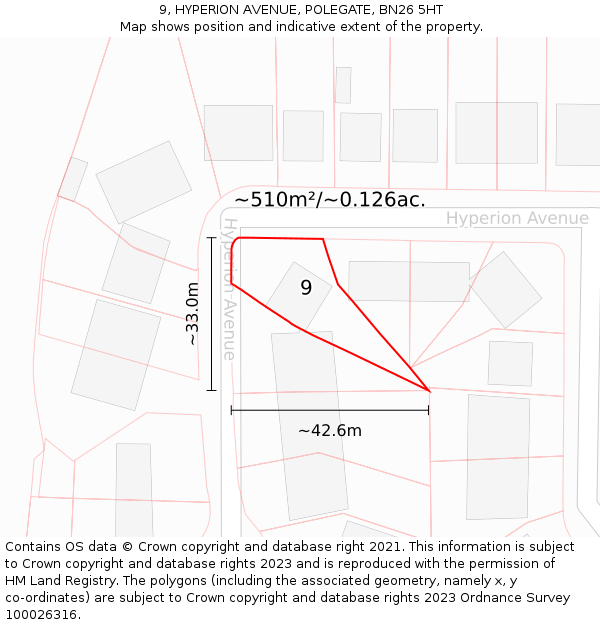 9, HYPERION AVENUE, POLEGATE, BN26 5HT: Plot and title map
