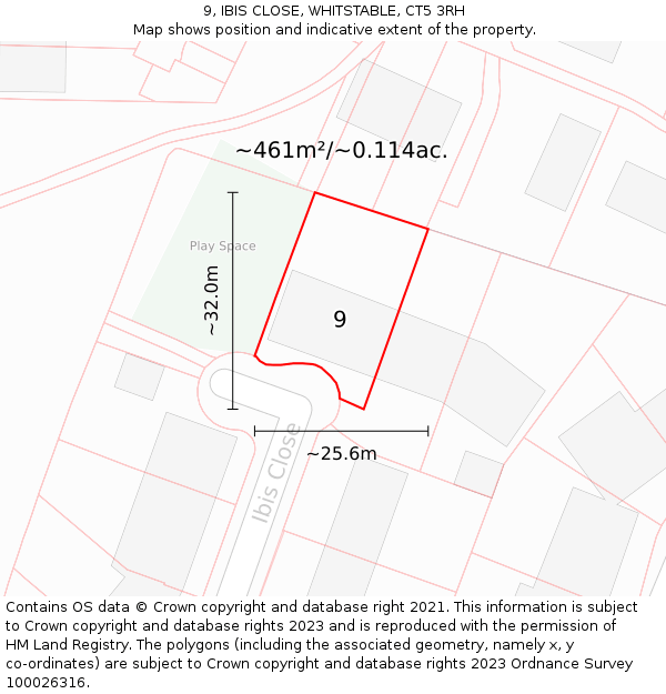 9, IBIS CLOSE, WHITSTABLE, CT5 3RH: Plot and title map