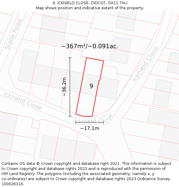 9, ICKNIELD CLOSE, DIDCOT, OX11 7AU: Plot and title map