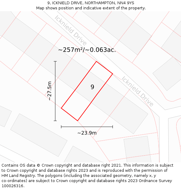 9, ICKNIELD DRIVE, NORTHAMPTON, NN4 9YS: Plot and title map