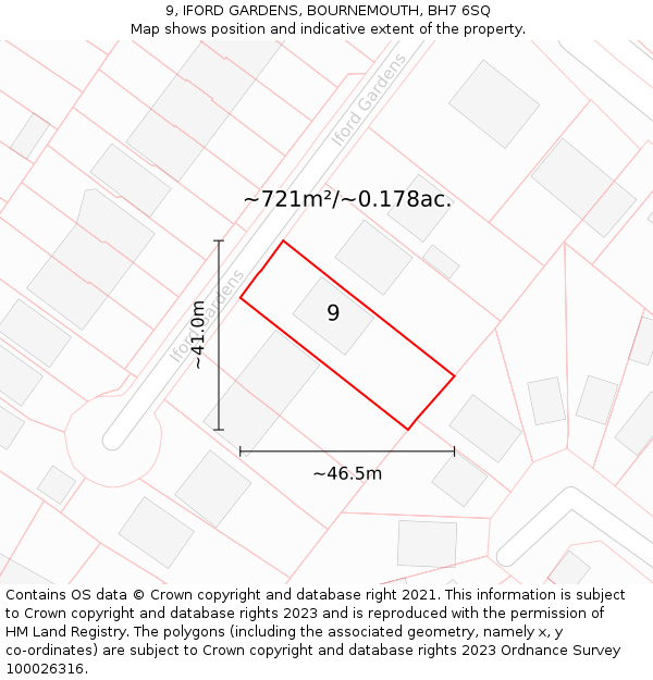 9, IFORD GARDENS, BOURNEMOUTH, BH7 6SQ: Plot and title map