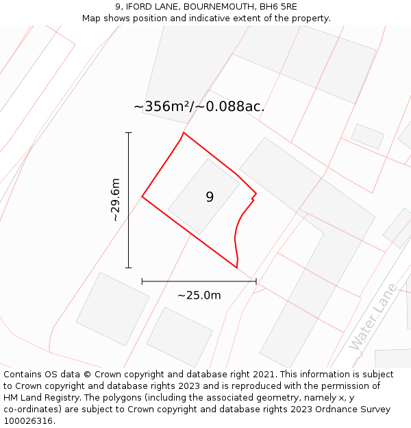 9, IFORD LANE, BOURNEMOUTH, BH6 5RE: Plot and title map