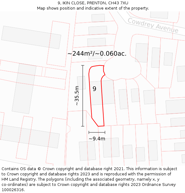 9, IKIN CLOSE, PRENTON, CH43 7XU: Plot and title map