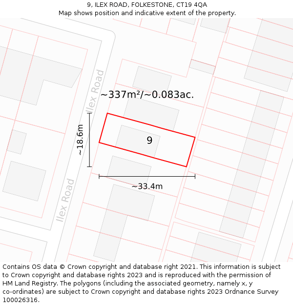 9, ILEX ROAD, FOLKESTONE, CT19 4QA: Plot and title map