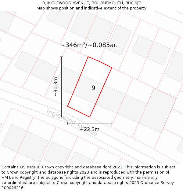 9, INGLEWOOD AVENUE, BOURNEMOUTH, BH8 9JZ: Plot and title map