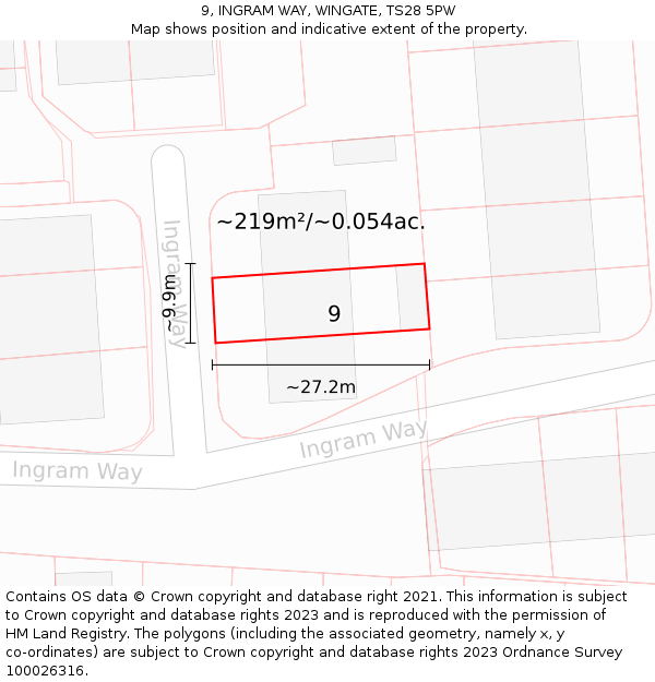 9, INGRAM WAY, WINGATE, TS28 5PW: Plot and title map